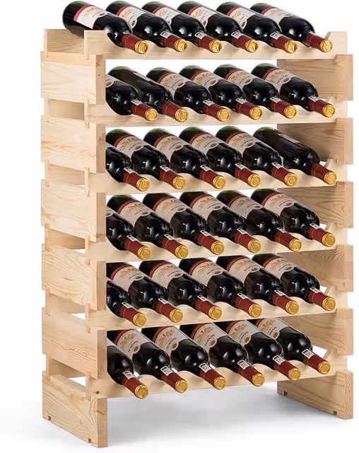 Costway Freestanding 36 Bottle Wine Rack in Natural Pine Wood