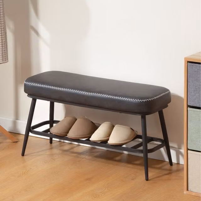 HOMCOM Modern PU Leather Shoe Storage Bench in Grey