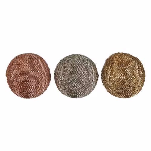 Premier Orsina Hege Modern Round Metal Decorative Spheres in Gold, Silver and Multicolour, Set of 3