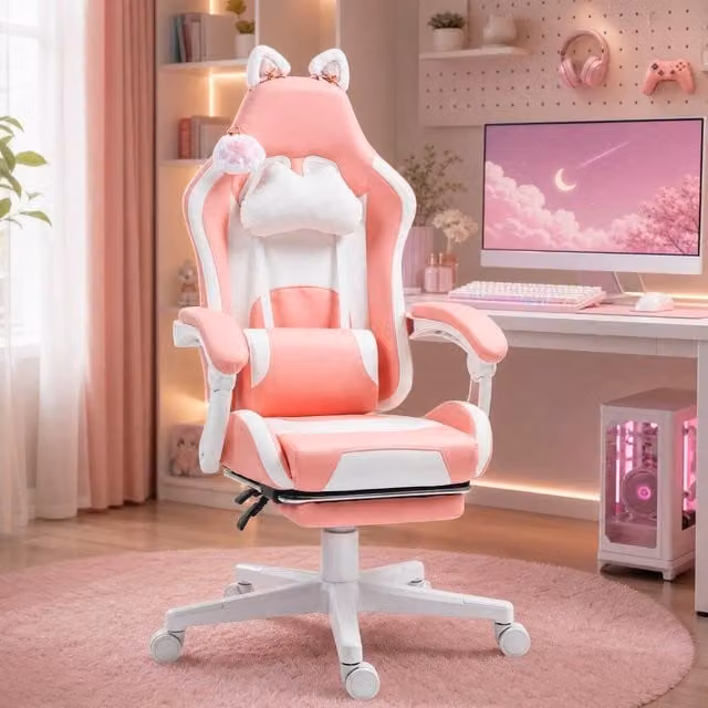 STILVORA Pink Reclining Gaming and Office Chair with Headrest and Footrest – 1