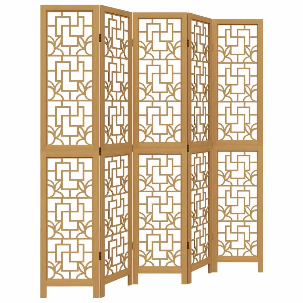 Berkfield Home 5 Panel Brown Solid Wood Paulownia Room Divider – 2