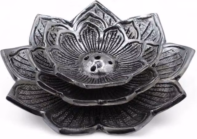 KDMD Tri-Flower Lotus Silver Metal Incense Holder for Meditation and Home Decor – 1