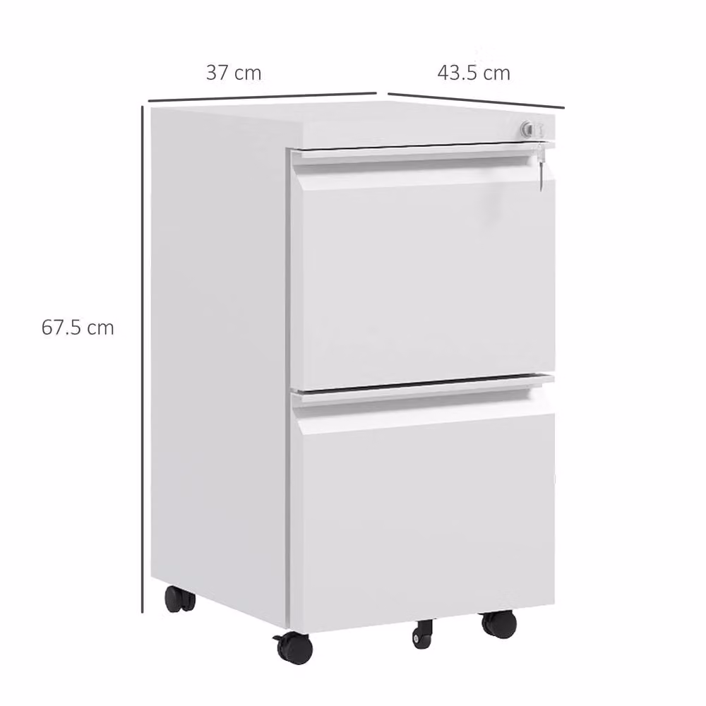 STILVORA Lockable Mobile Filing Cabinet with 2 Drawers in White Metal – 3