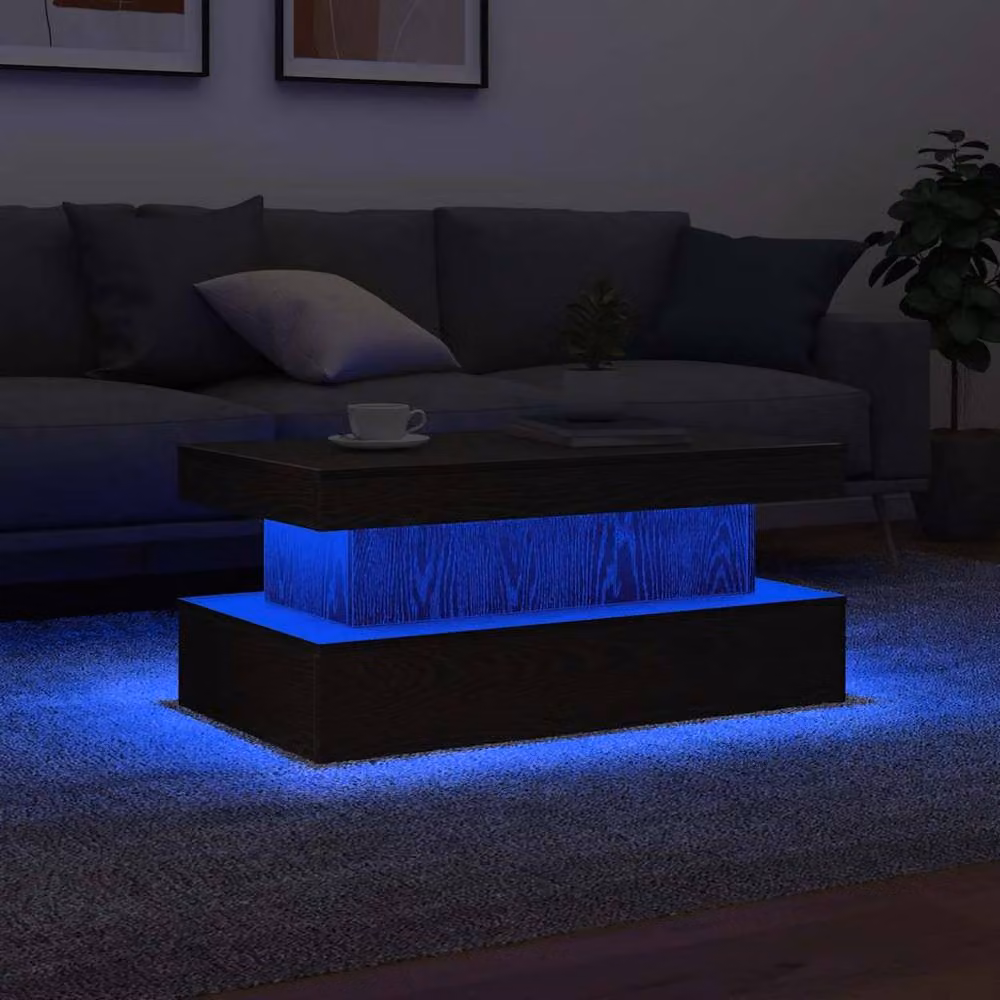 Berkfield Home Modern Rectangular Coffee Table with LED Lights, Black Oak, W: 90 cm, D: 50 cm, H: 40 cm – 5
