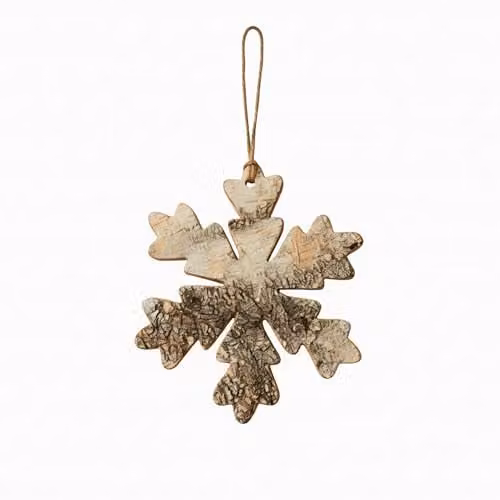 Shatchi Silver Snowflake Birch Bark Wooden Christmas Hanging Decoration, 20 cm
