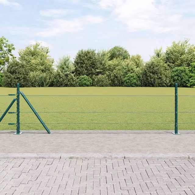 Berkfield Home Green PVC-Coated Steel Hexagon Fence, H: 40 cm, W: 25 m