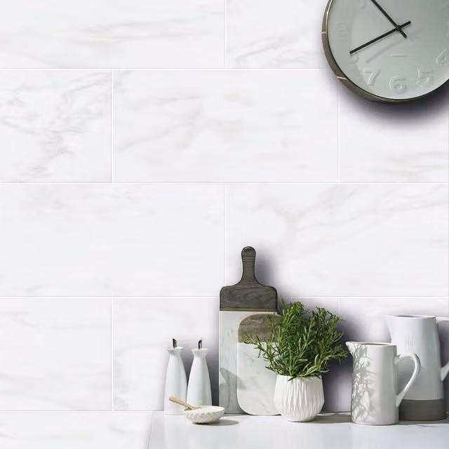 Johnson Tiles Bianco Marble Satin Rectified White Wall Tile Sample