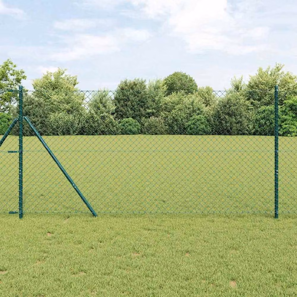 Berkfield Home Green PVC Coated Galvanised Steel Chain Link Fence, W: 10 m, H: 1.5 m – 2