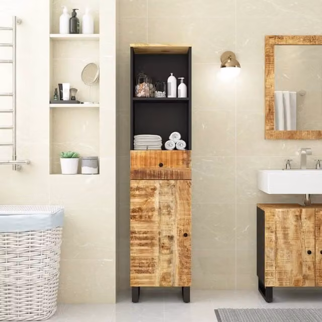 Berkfield Home Solid Wood Mango Bathroom Cabinet, Brown, W/D/H: 38 x 33 x 160 cm