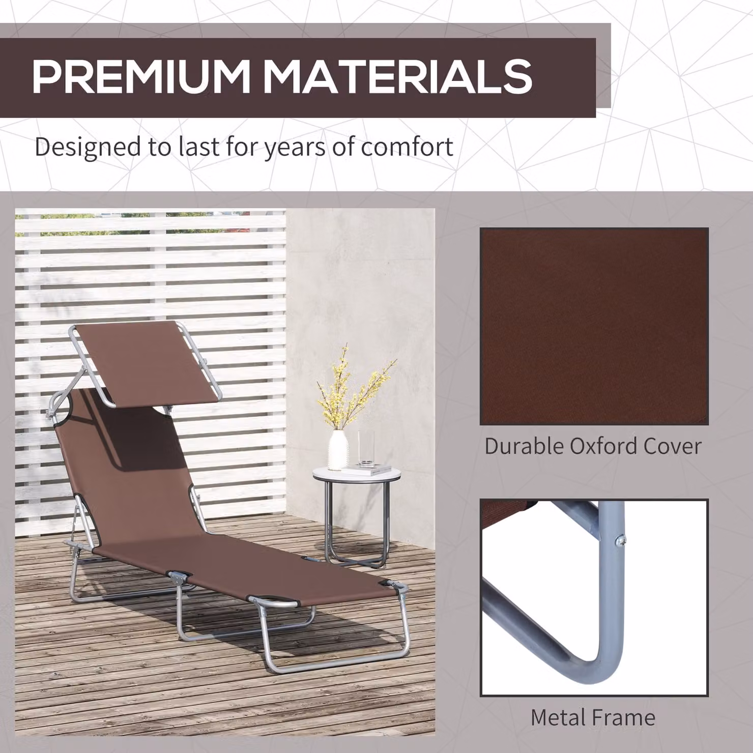 Outsunny Pair of Brown Canopied Sunloungers with Adjustable Headrests and Textilene Fabric – 7