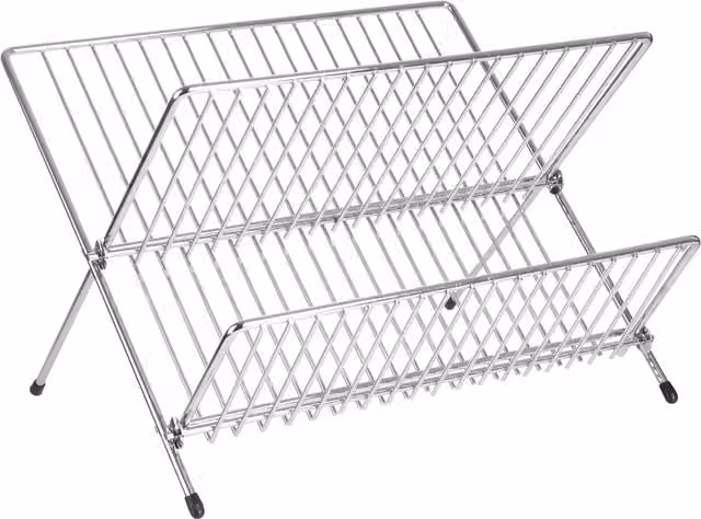 Orsina Elegant Small 2 Tier Folding Dish Drainer with Drip Tray, Silver Stainless Steel – 1