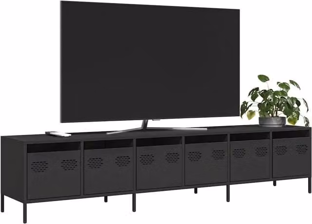 Berkfield Home Industrial TV Cabinet in Matt Black Cold-rolled Steel, W: 202 cm, D: 39 cm, H: 43.5 cm – 1