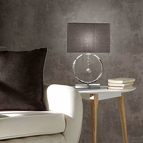 K LIVING Lizzy Chrome Silver Table Lamp with Grey Fabric Shade and Crystal Hanging Ball Pendant – 1