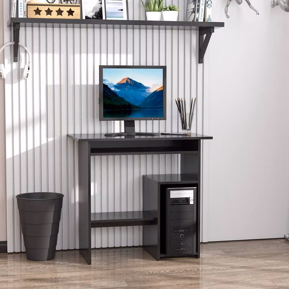 ERGOVEXA Compact Small Computer Table in Black with Keyboard Tray and Storage – 4
