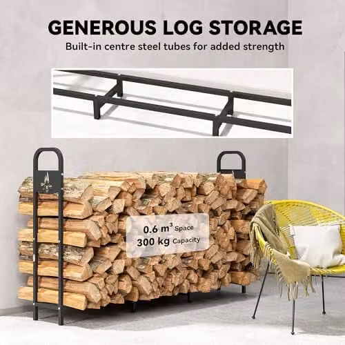 Outsunny Steel Firewood Log Rack in Matt Black – 3