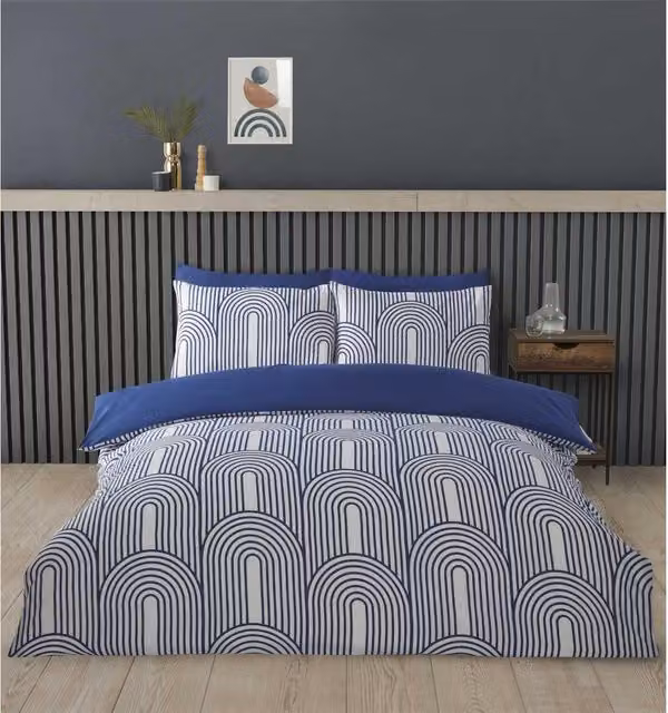 Rapport Blue Graphic Modern Duvet Cover and Pillowcase Set, 140 x 200 cm