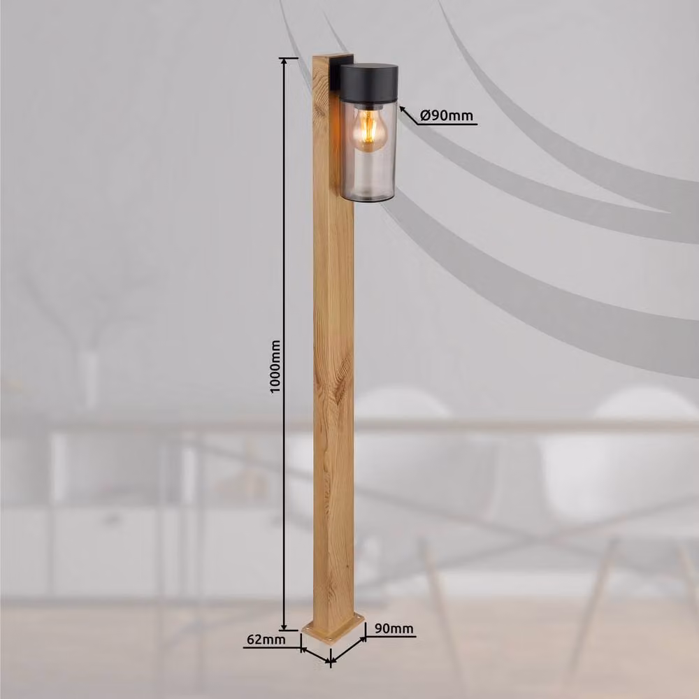 Netlighting Etsi Outdoor Bollard Light in Brown Wood Look with Smoke Glass Shade, IP44, 1x E27 – 3