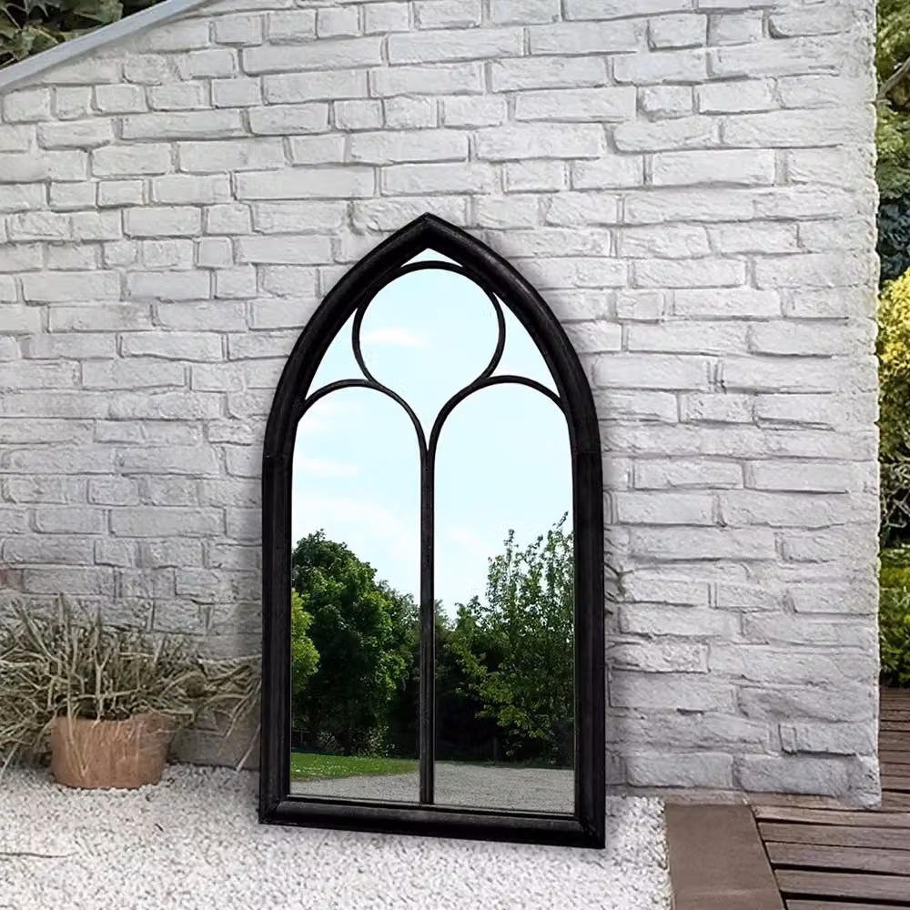 Agenzia 14 Antique Black Arched Metal Frame Window Garden Wall Mirror H 112 cm x W 61 cm – 4