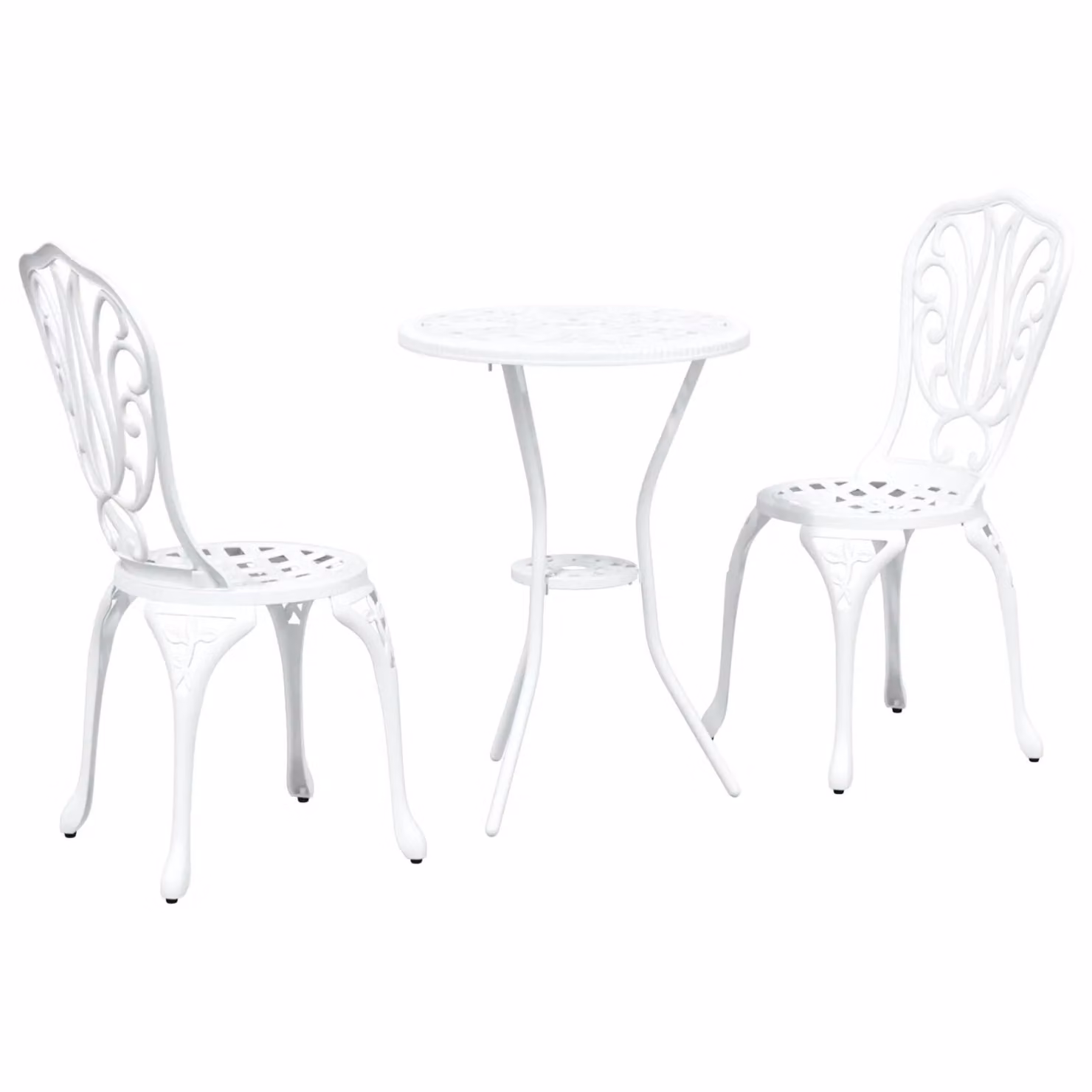 Berkfield Home 3-Piece Round Garden Bistro Set in White Powder Coated Aluminium – 2