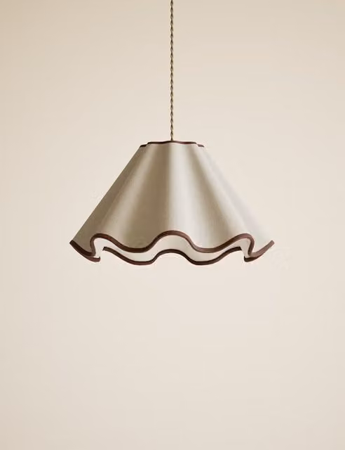 M&S Fabric Wave Scallop Cone Lampshade in Brown and Beige