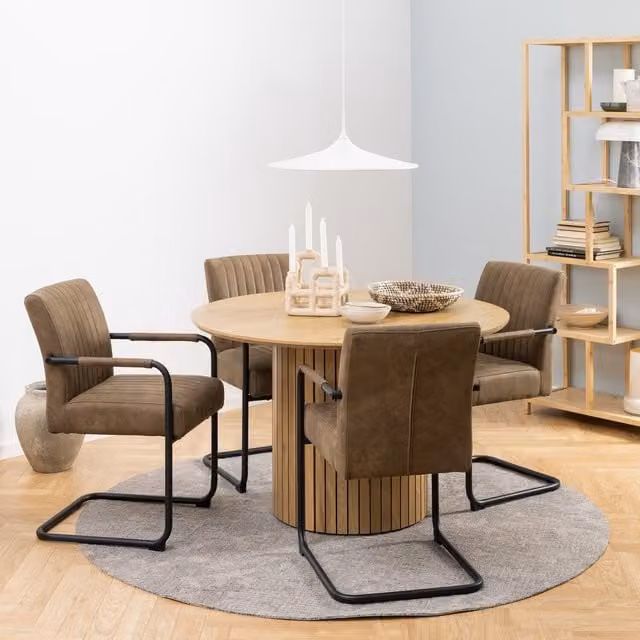 Furniture To Go Yale Round Oak Dining Table and Adele Chair Set in Brown