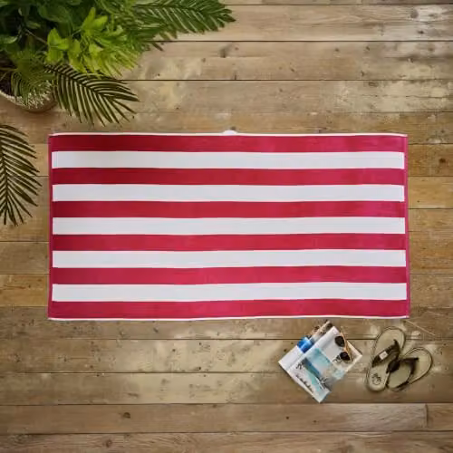 Deyongs Cabana Bay Stripe Beach Towel in Pink, 100% Organic Cotton, W/D/H: 80 x 165 cm – 2