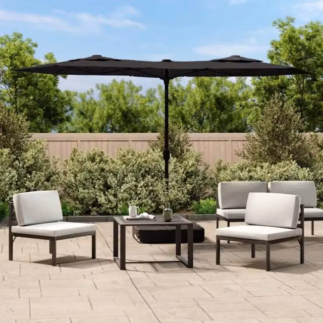 Berkfield Home Double-Head Cantilever Parasol with LEDs in Black, W: 316 cm, D: 240 cm – 1