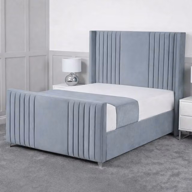 Living Comfort Bedz Emilia Upholstered Velvet Gas Lift Storage Bed in Light Blue, Super King, W/D/H: 200 x 200 cm
