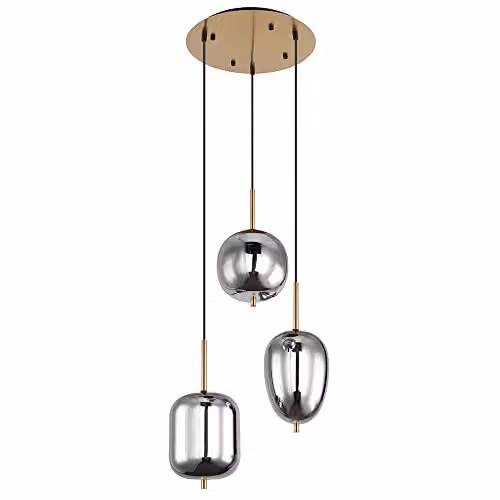 Globo Lighting Blacky 3-Bulb Pendant Light with Smoked Glass Spheres and Brass Details – 1