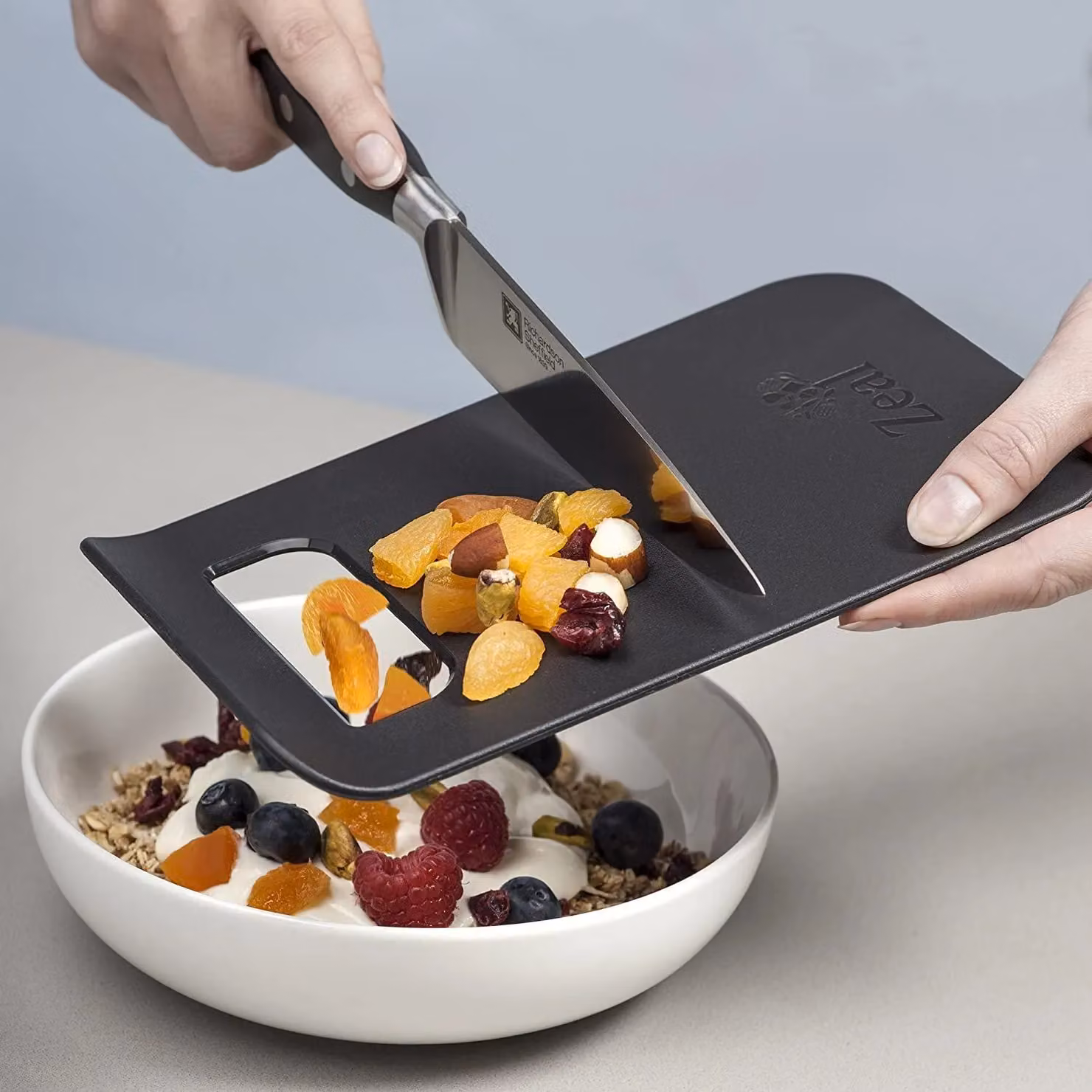 Zeal Slim Straight to Pan Small Rectangular Plastic Chopping Board with Handle, Black – 2