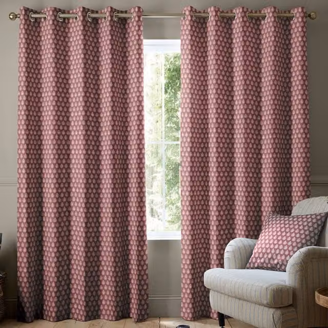 Emily Bond Jaipur Made to Measure Blackout Floral Eyelet Curtain Panel in Pink and Raspberry Cotton