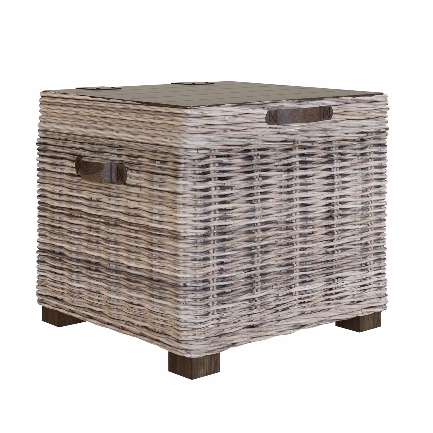 FWStyle Kubu Rattan Lift Up Pine Storage Side Table in Greywash and Brown – 3