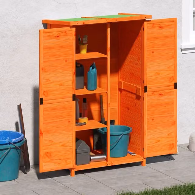 Berkfield Home Rustic Brown Pine Tall Garden Tool Shed with Internal Shelves, W/D/H: 83 x 57 x 140 cm