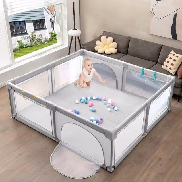 Costway Portable Large Rectangular Baby Playpen and Infant Activity Center in Grey