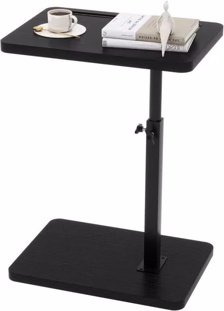 FORGEVIO C-Shaped Adjustable Sofa Side Table with Rotating Top in Black – 1