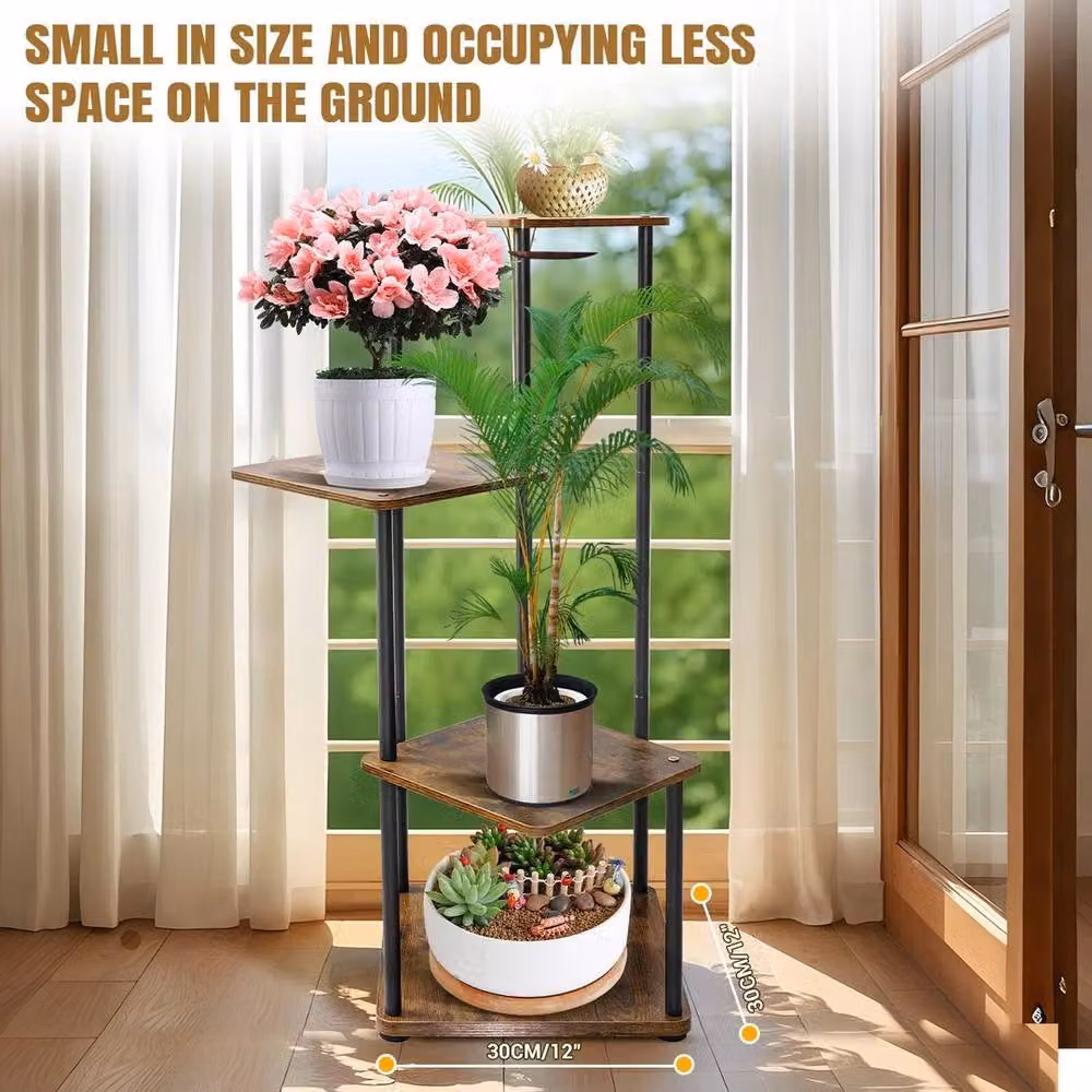 Kelvenix 4 Tier Metal Plant Stand in Brown for Indoor and Outdoor Use, Height: 80.5 cm – 5