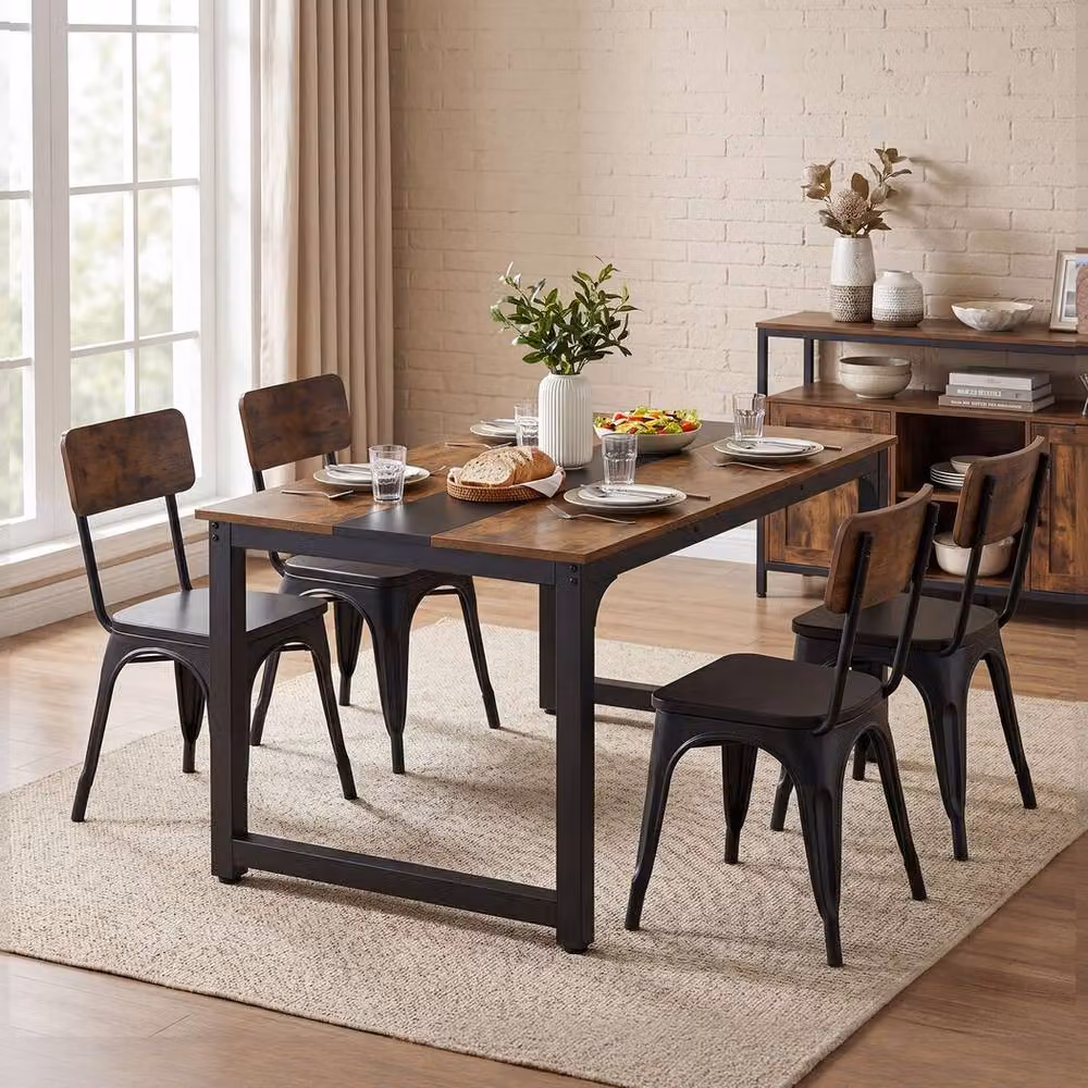 Levede Walnut Brown Rectangular Dining Table for 4-6 People with Adjustable Feet – 3