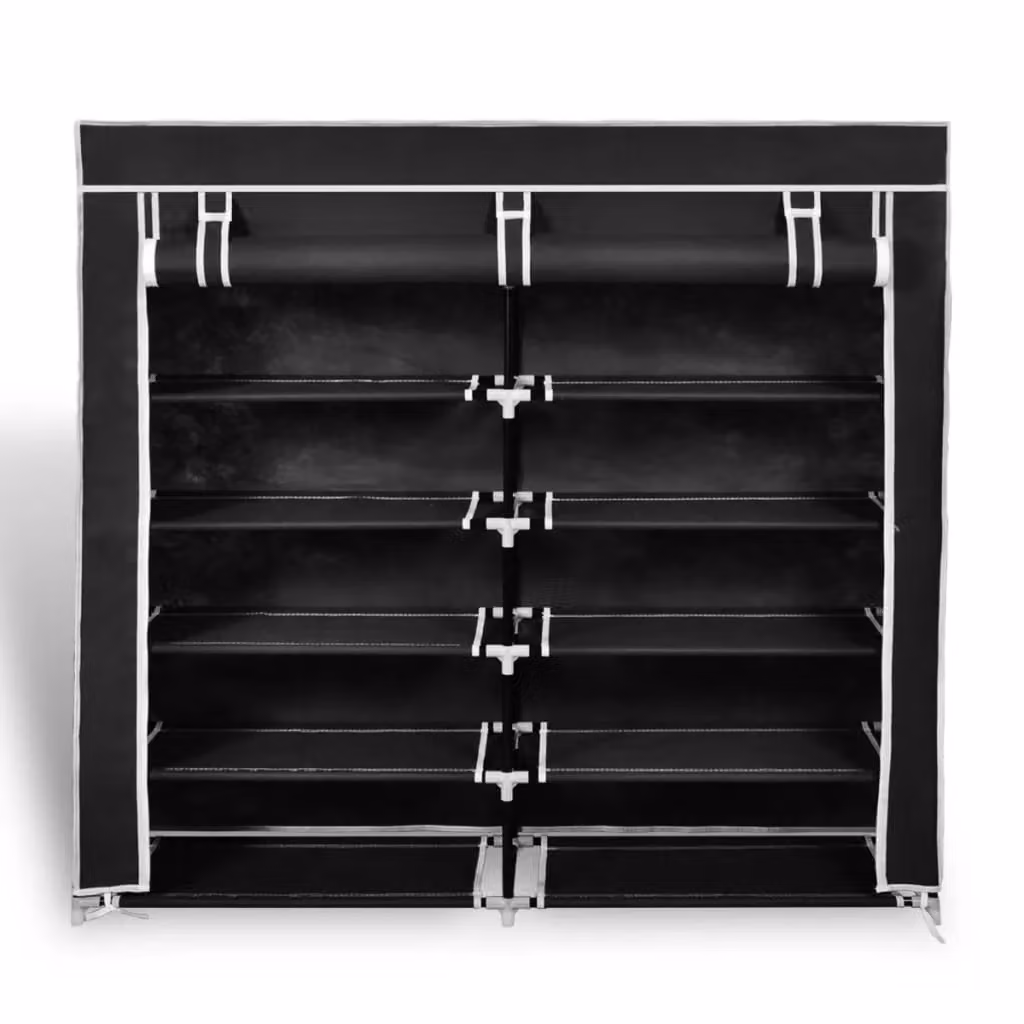 Berkfield Home Fabric Shoe Cabinet with Integrated Seat and Cover, Black, W: 115 cm, D: 28 cm, H: 110 cm – 2