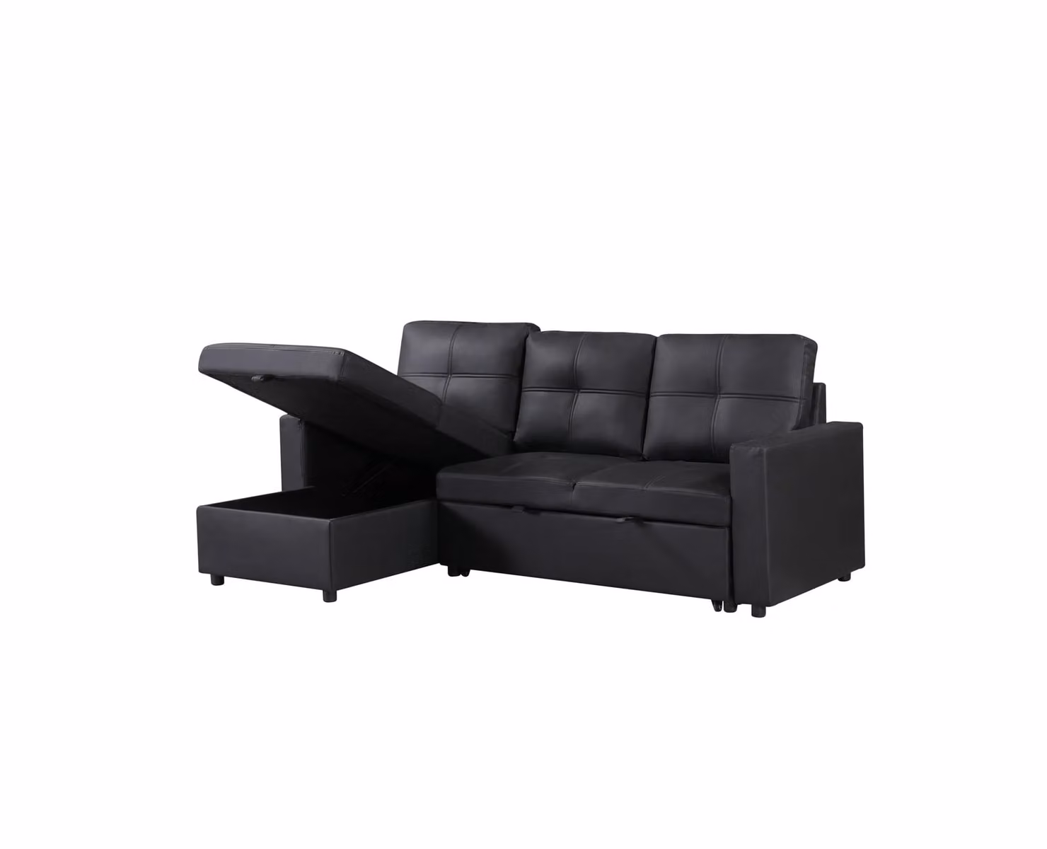 SquareBoxx Bayside 3 Seater Pull-Out Sofa Bed in Black Synthetic Leather – 3