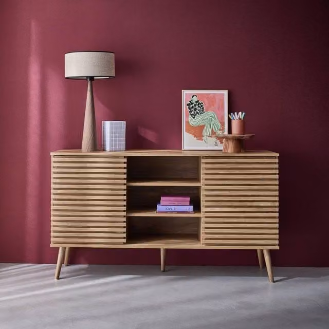 Sweekeek Scandinavian Style Sideboard in Light Brown Wood Effect, W: 140 cm, D: 39 cm, H: 79 cm