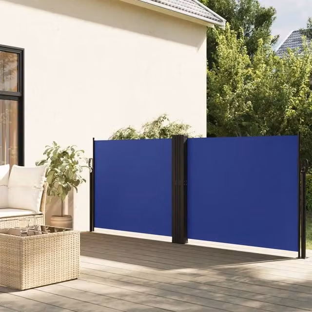 Berkfield Home Blue Retractable Polyester Side Awning, W/H: 120 x 1000 cm