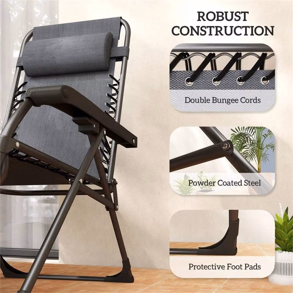 SPETLEK Set of 2 Grey Zero Gravity Recliner Chairs with Adjustable Headrest and Side Tray – 6