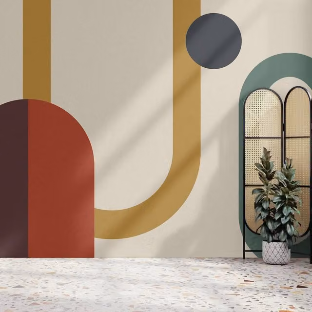 Superfresco Easy Oval Geo Pop Red and Multicolour Geometric Mural W: 3 m, H: 2.8 m – 1