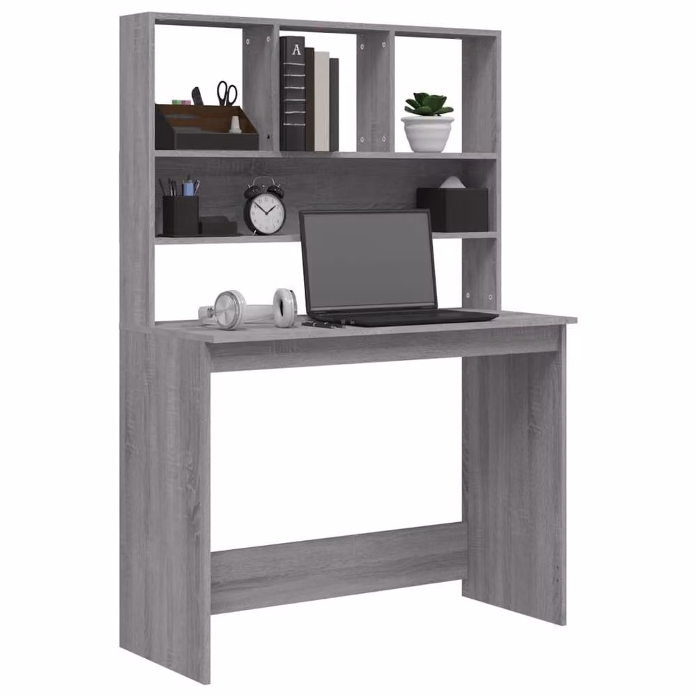 Berkfield Home Modern Computer Desk with Shelves in Grey Sonoma, W/D/H: 102 x 45 x 148 cm – 3