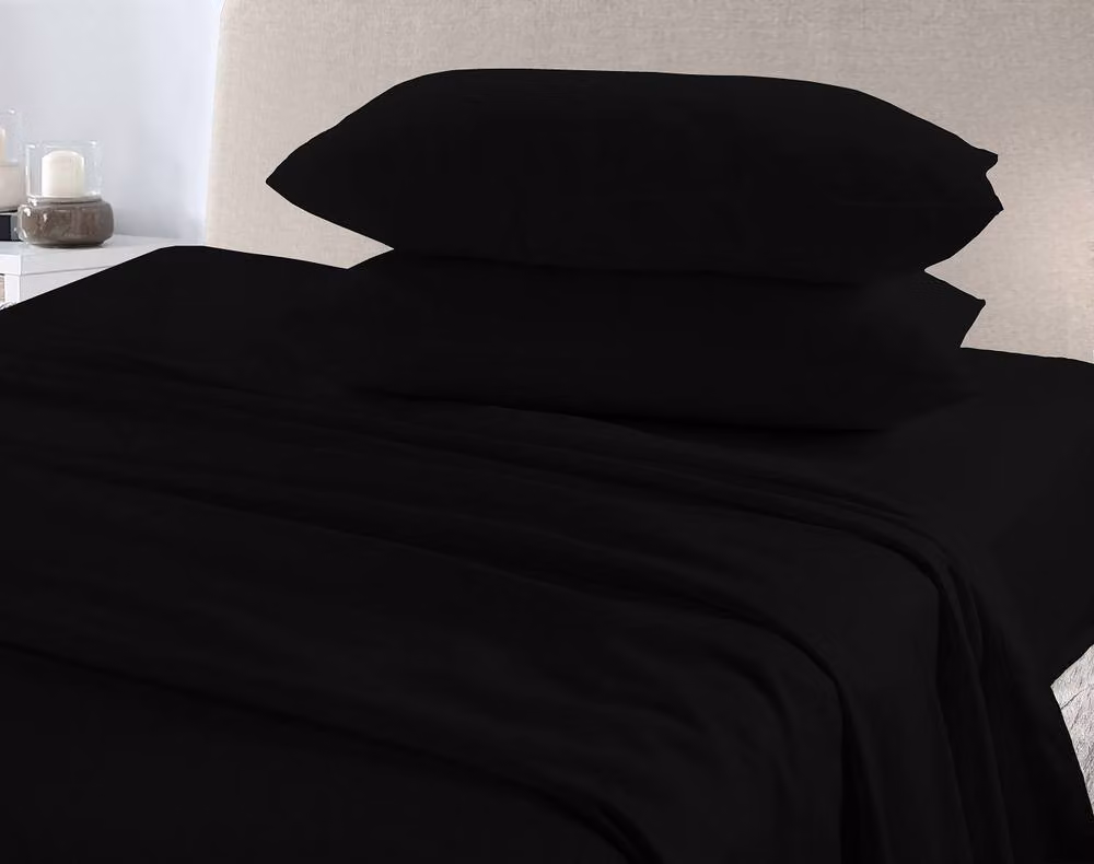 Homes-Linen Plain Reversible Flannelette Duvet Cover Set with Pillowcases, Black, W: 180 cm, H: 200 cm – 2