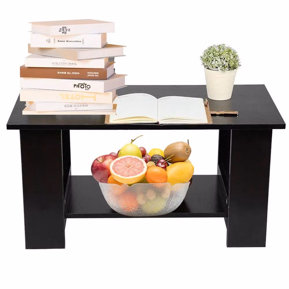Havendro Modern Rectangular Coffee Table with Lower Shelf in Black – 4