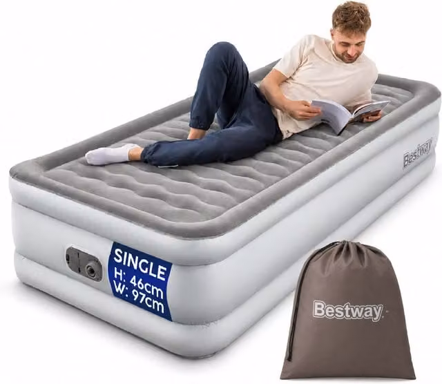Bestway Single Kingsize Airbed with Built-In Pump, Grey