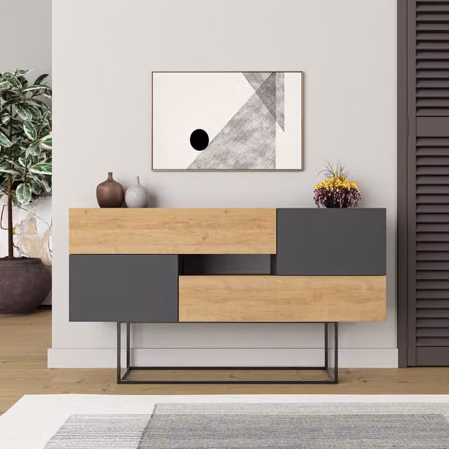 Decortie Eros Sideboard Display Unit in Anthracite Grey, W: 145 cm, H: 82 cm, D: 40 cm