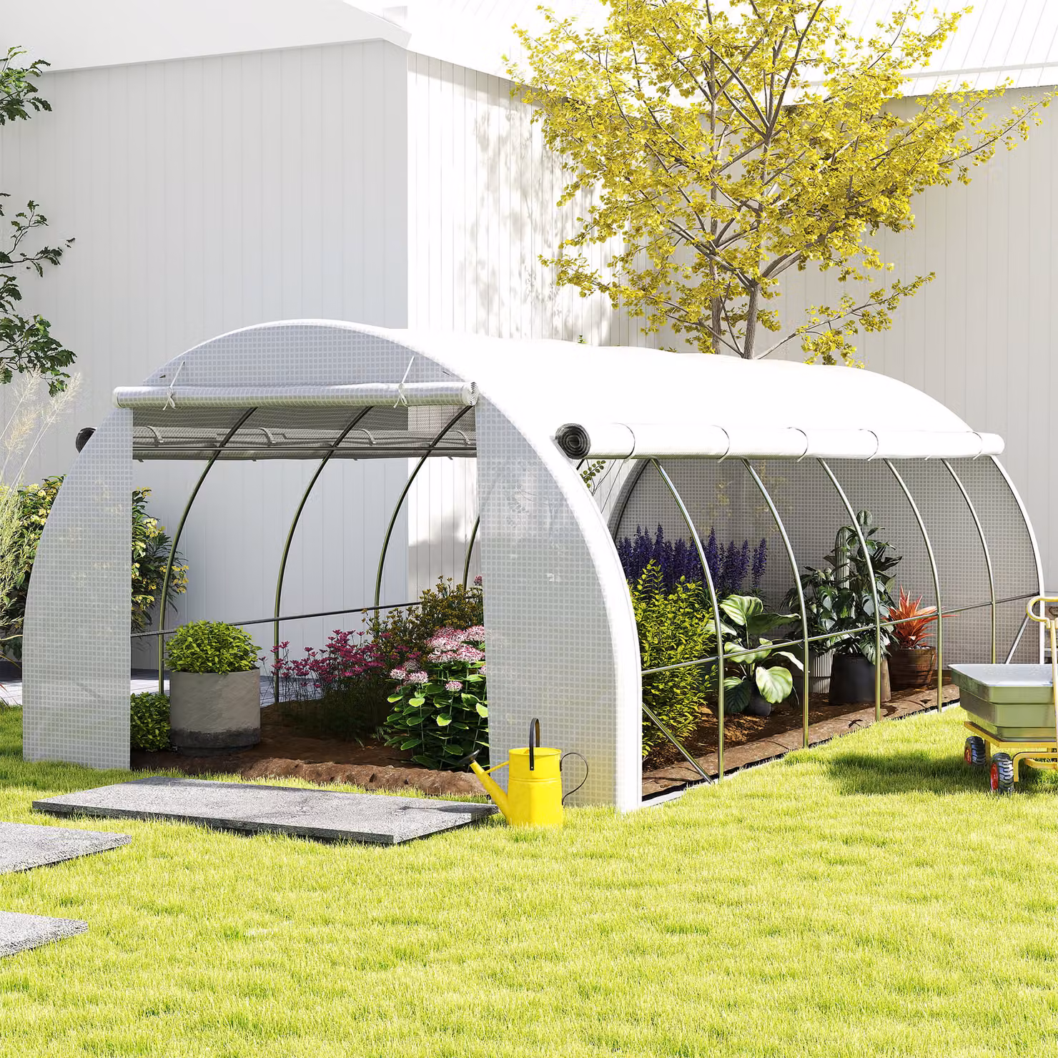Outsunny Walk-in Polytunnel Greenhouse with Steel Frame, Reinforced Cover, Zippered Door and 8 Windows, W/D/H: 6 x 3 x 2 m – 2
