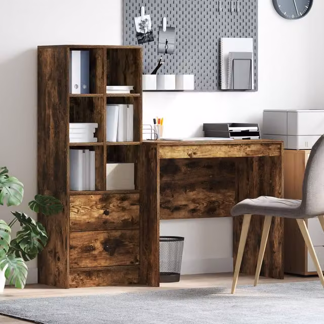 Berkfield Modern Writing Desk with Storage in Smoked Oak and Taupe – 1